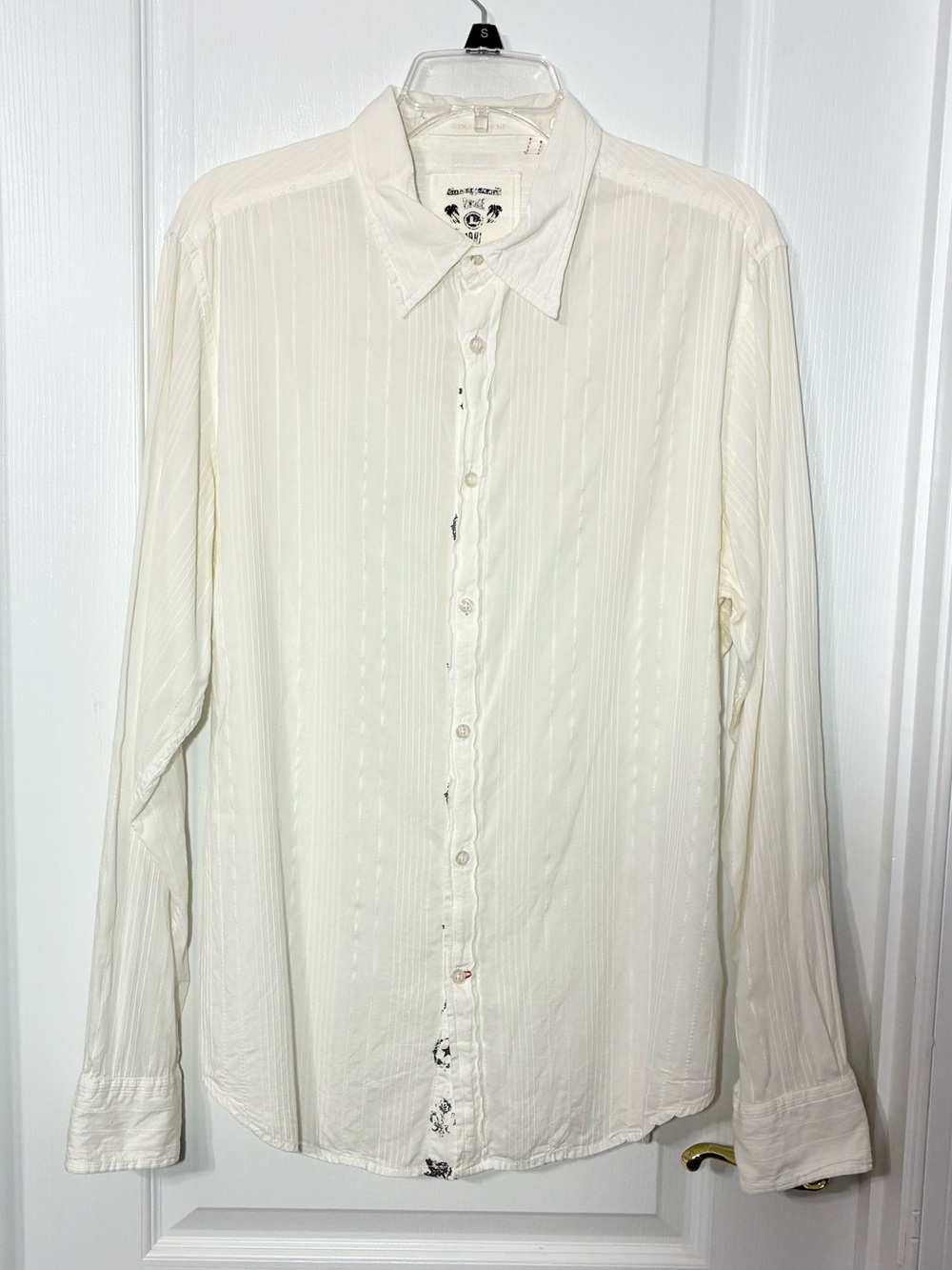 Y2K Guess Tonal Striped Lightweight Button Down Shirt White Men’s Large